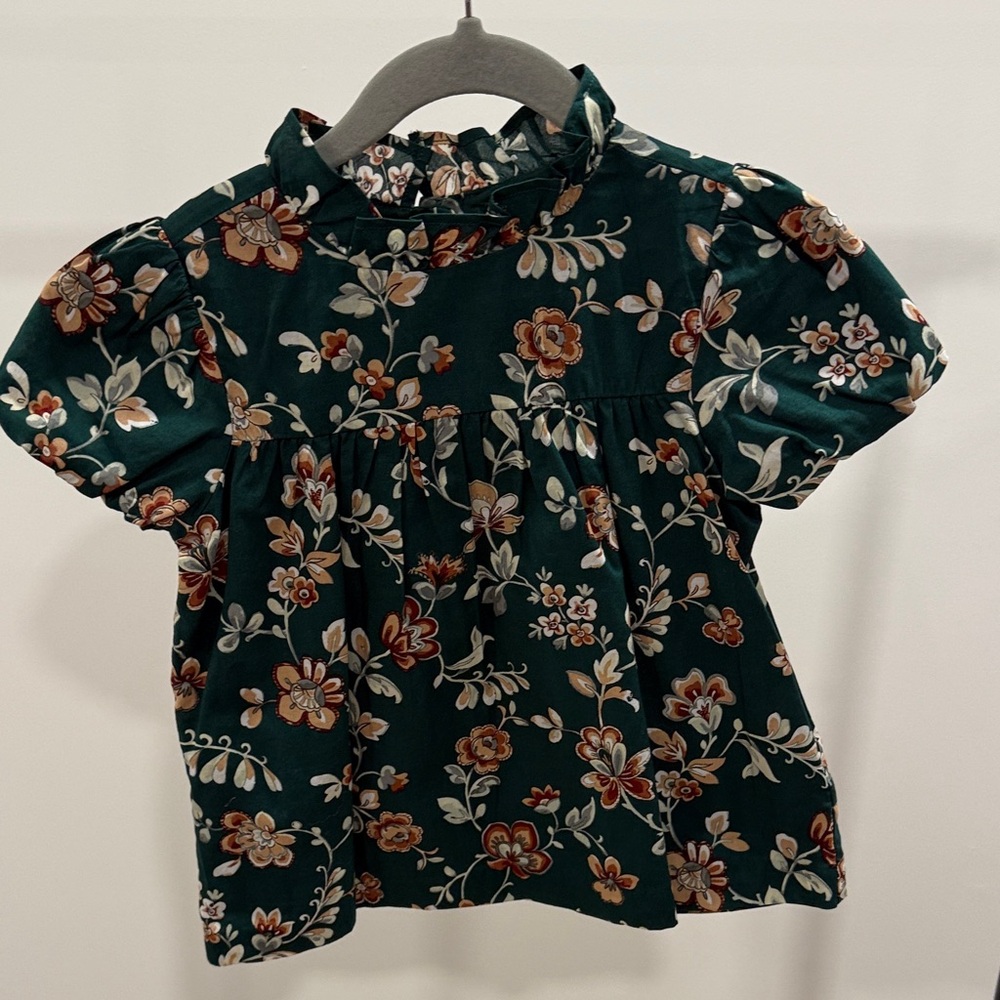 Janie and Jack girls Green floral blouse size 5